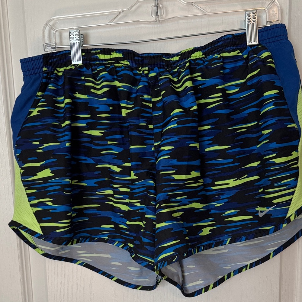Blue and Green Patterned Athletic Shorts